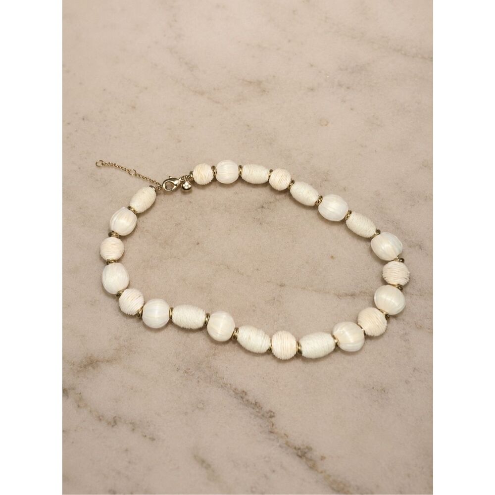J. Crew Factory White Bead Necklace with Gold Spacers